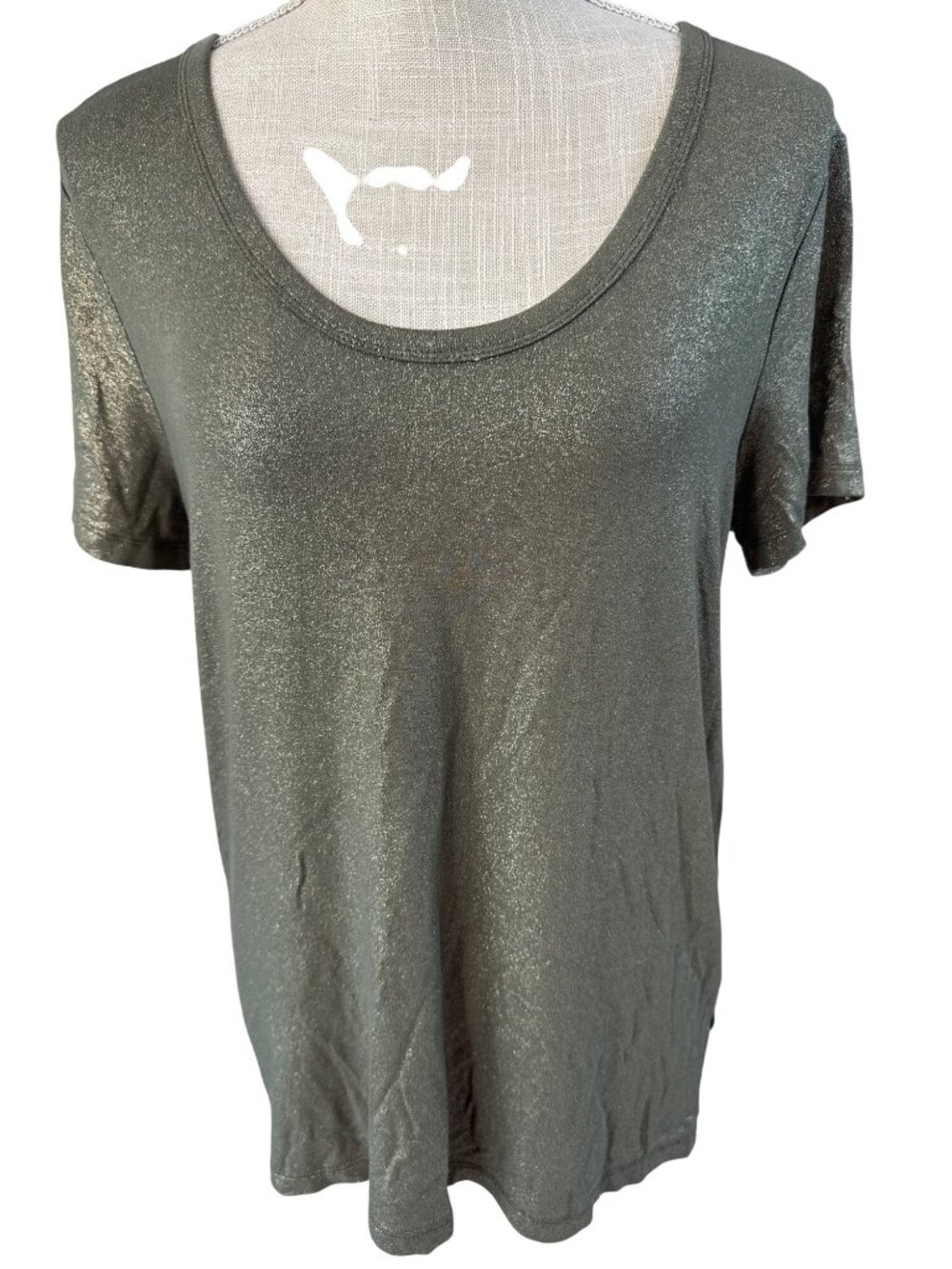 A New Day Womens Metallic Green Short Sleeve Scoop Neck T-Shirt Size L
